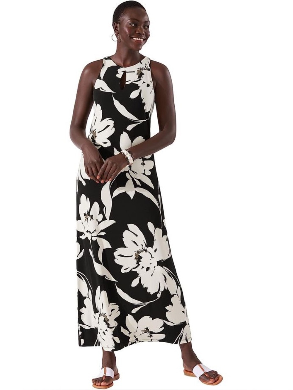 Tommy Bahama Black & White Floral Maxi Dress – XS